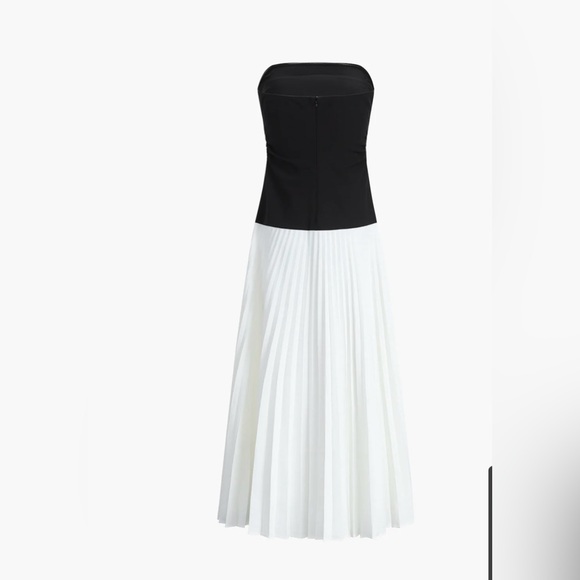 Commense Sleeveless Pleated Skirt Long Bandeau Dress Black and White Size M NEW - Picture 8 of 11